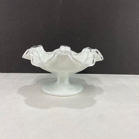 Vintage Fenton Silver Crest Milk Glass Pedestal Bowl Candy Dish 7 Inch - Picture 2 of 8